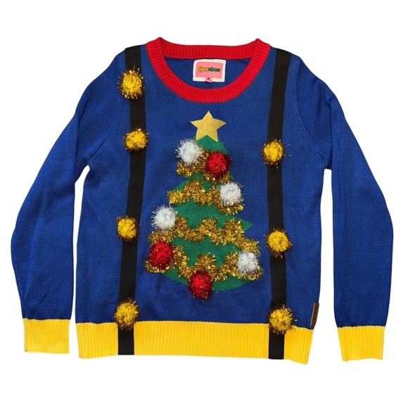 Ugly Christmas Tree Sweater Suspenders Mens Size Large - Picture 1 of 4